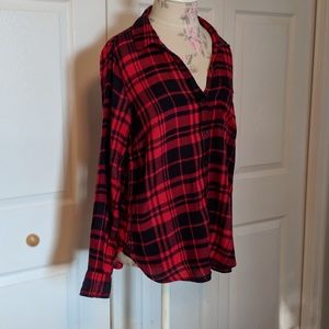 Navy Blue and Red light plaid flannel